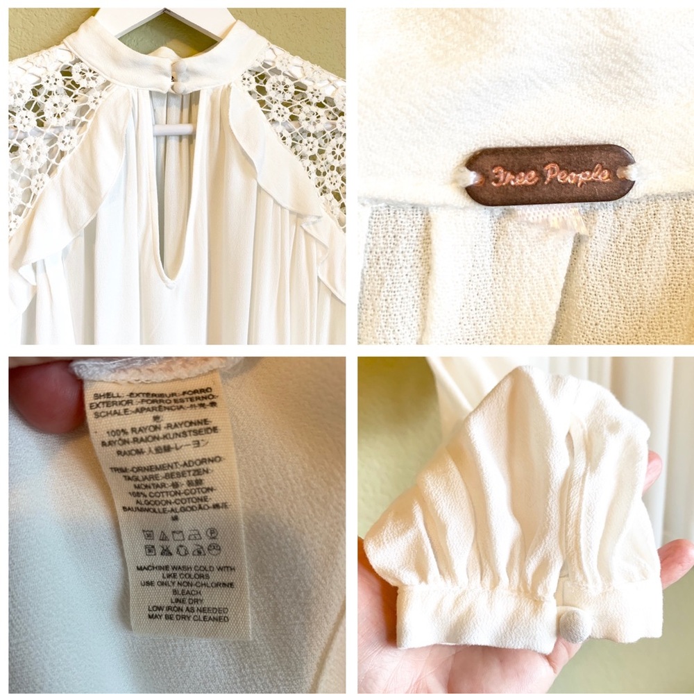 FREE PEOPLE Crochet Knit Shoulders White Blouse - Picture 2 of 8